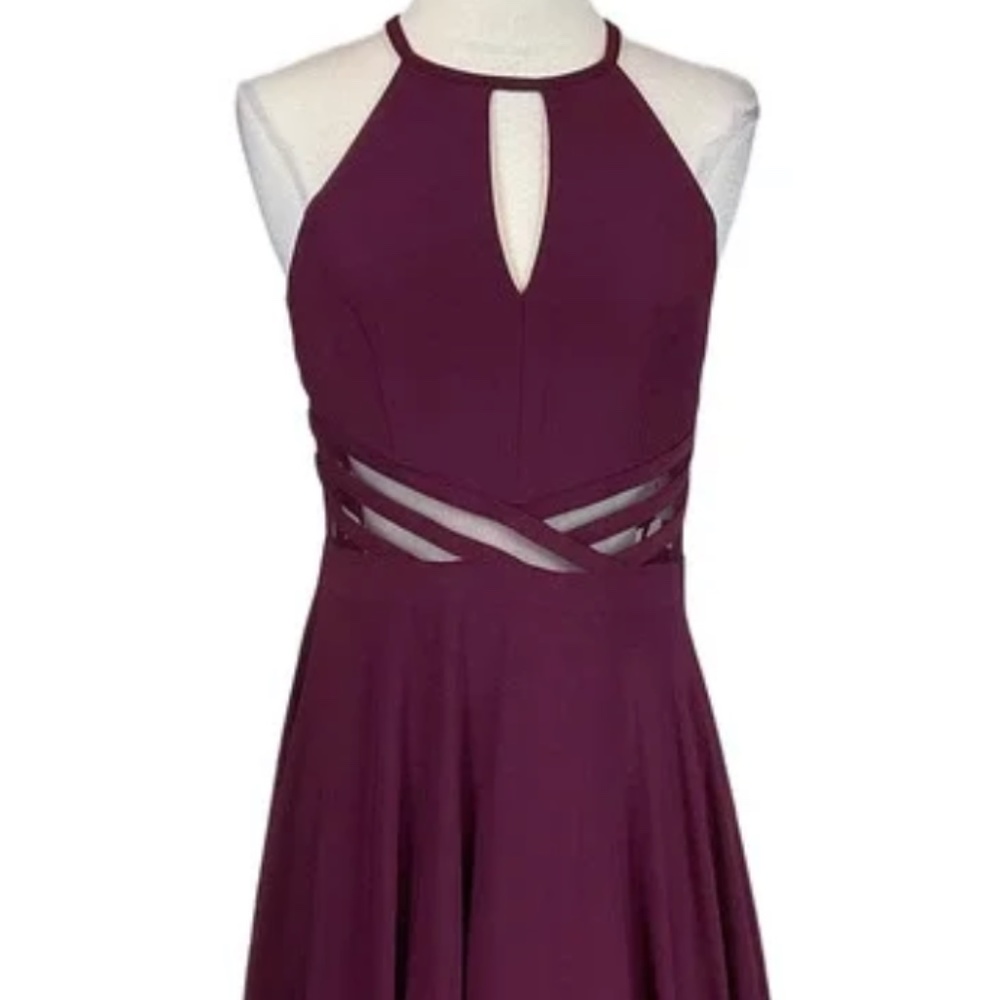 XSCAPE Women's Cocktail Dress Size 6 Wine Red Halter Neckline Fit and Flare